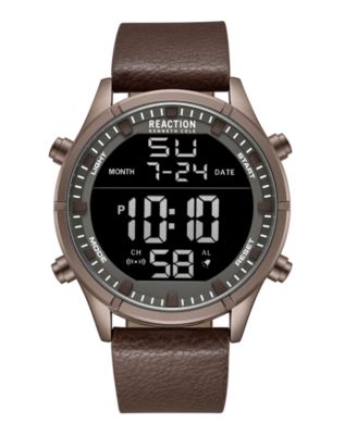 Kenneth Cole Reaction Men s Digital Brown Synthetic Leather Strap Watch 47mm Macy s