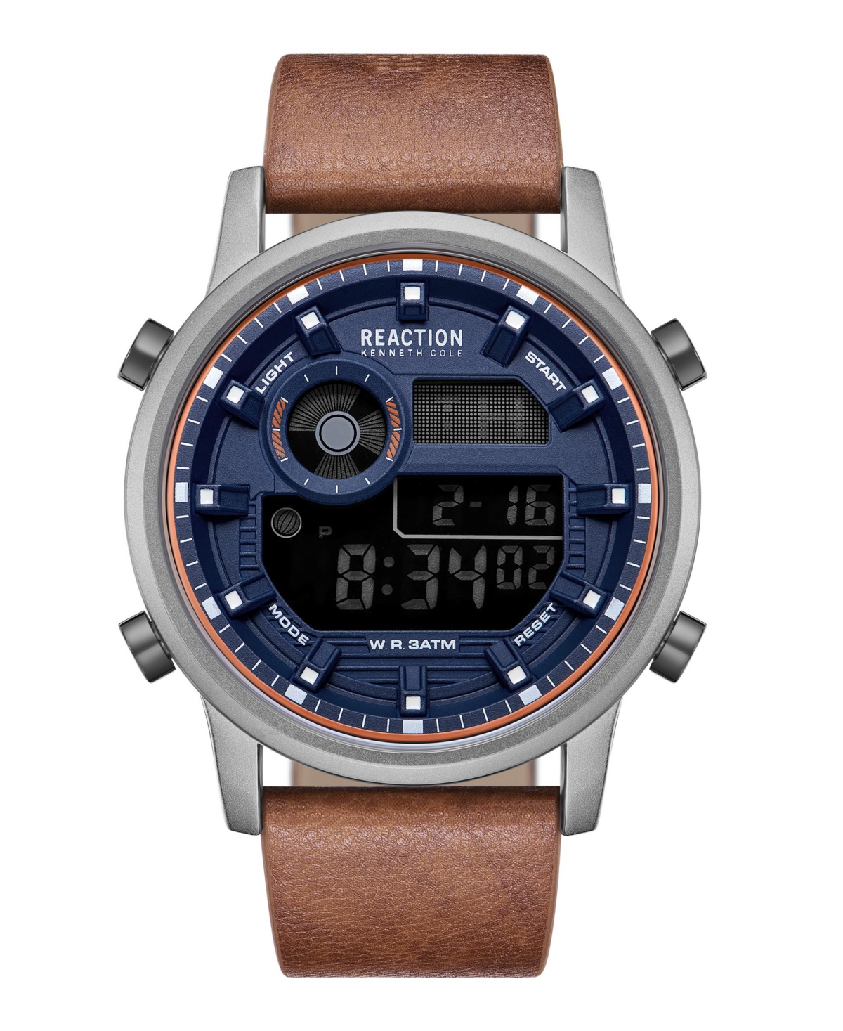 Men's Digital Tan Synthetic Leather Strap Watch, 46mm - Tan