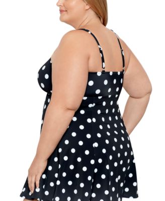 Swim Solutions Plus Size Tummy Control Bow Front Swimdress, Created For Macy's