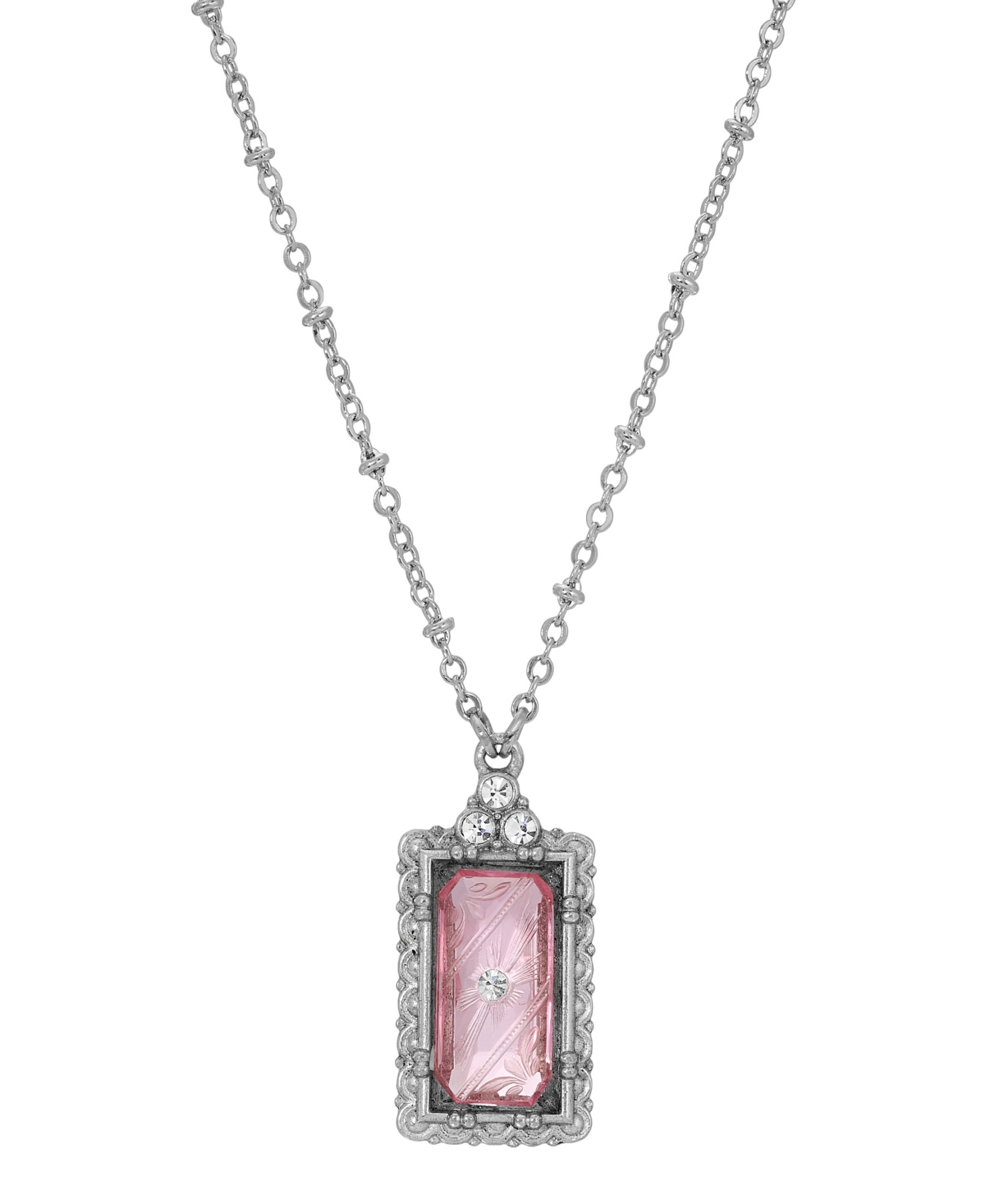 2028 Silver-tone Crystal Pendant Necklace In Pink