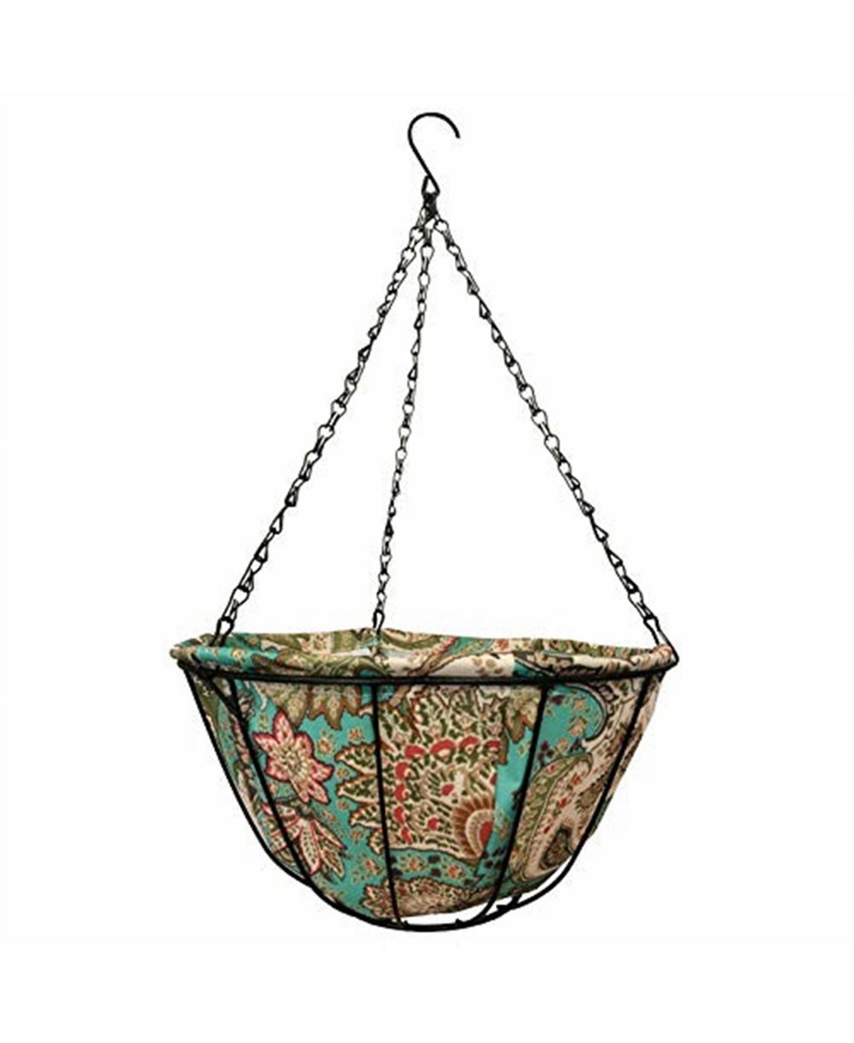 Hanging Basket with Blue, Brown Fabric Coco Liner 14 - Brown
