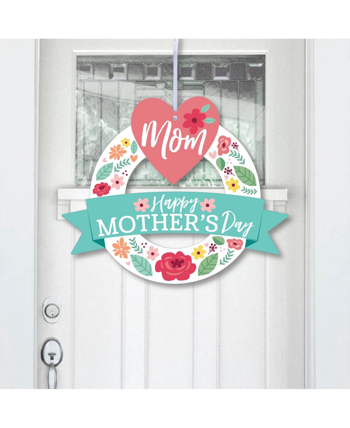 Colorful Floral Happy Mothers Day - Outdoor We Love Mom Decor Front Door Wreath