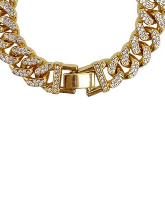 Women's Gold-Tone Plated Crystal Thick Cuban Curb Chain Bracelet
