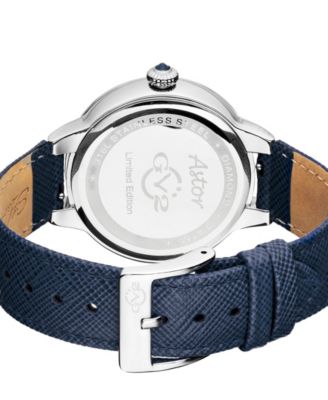 Women's Astor Swiss Quartz Diamond Accents Blue Genuine Leather Strap Watch 40mm