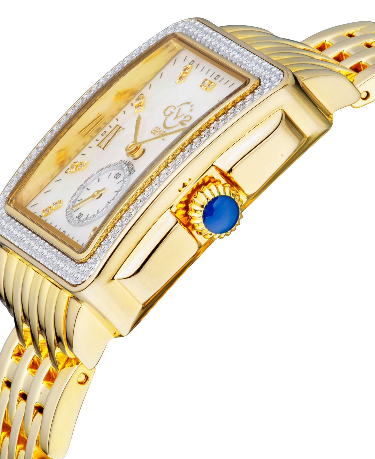 Женские часы GV2 by Gevril Bari Tortoise Swiss Quartz Diamond Accents Ion Plating Gold-Tone Stainless Steel Bracelet Watch 34mm x 30mm — фото 2