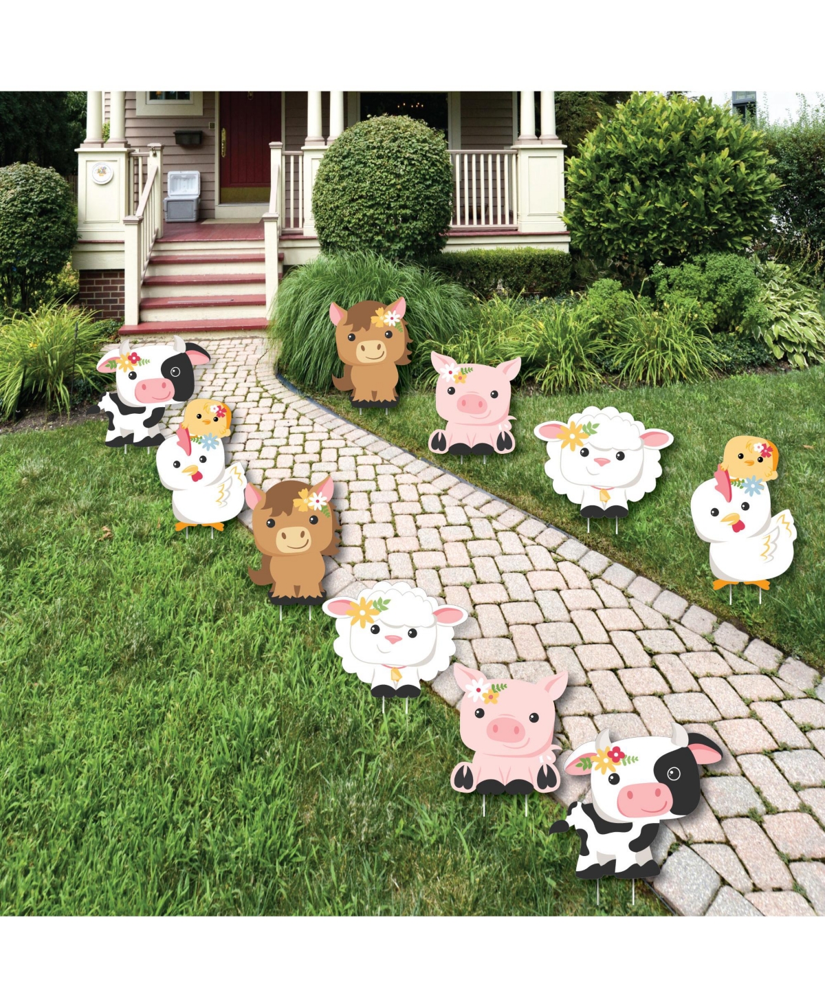 Girl Farm Animals - Outdoor Baby Shower or Birthday Party Yard Decorations 10 Pc