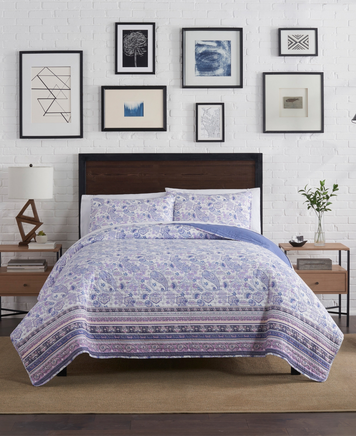 Lucky Brand Jasmine Jacobea Paisley 3 Piece Quilt Set, Twin Bedding In Floral/geo Borded