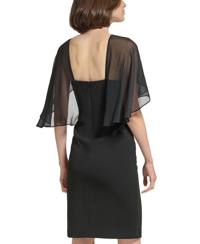 Jewel Cap Sleeve Chiffon Knee-length Dress Flamingo