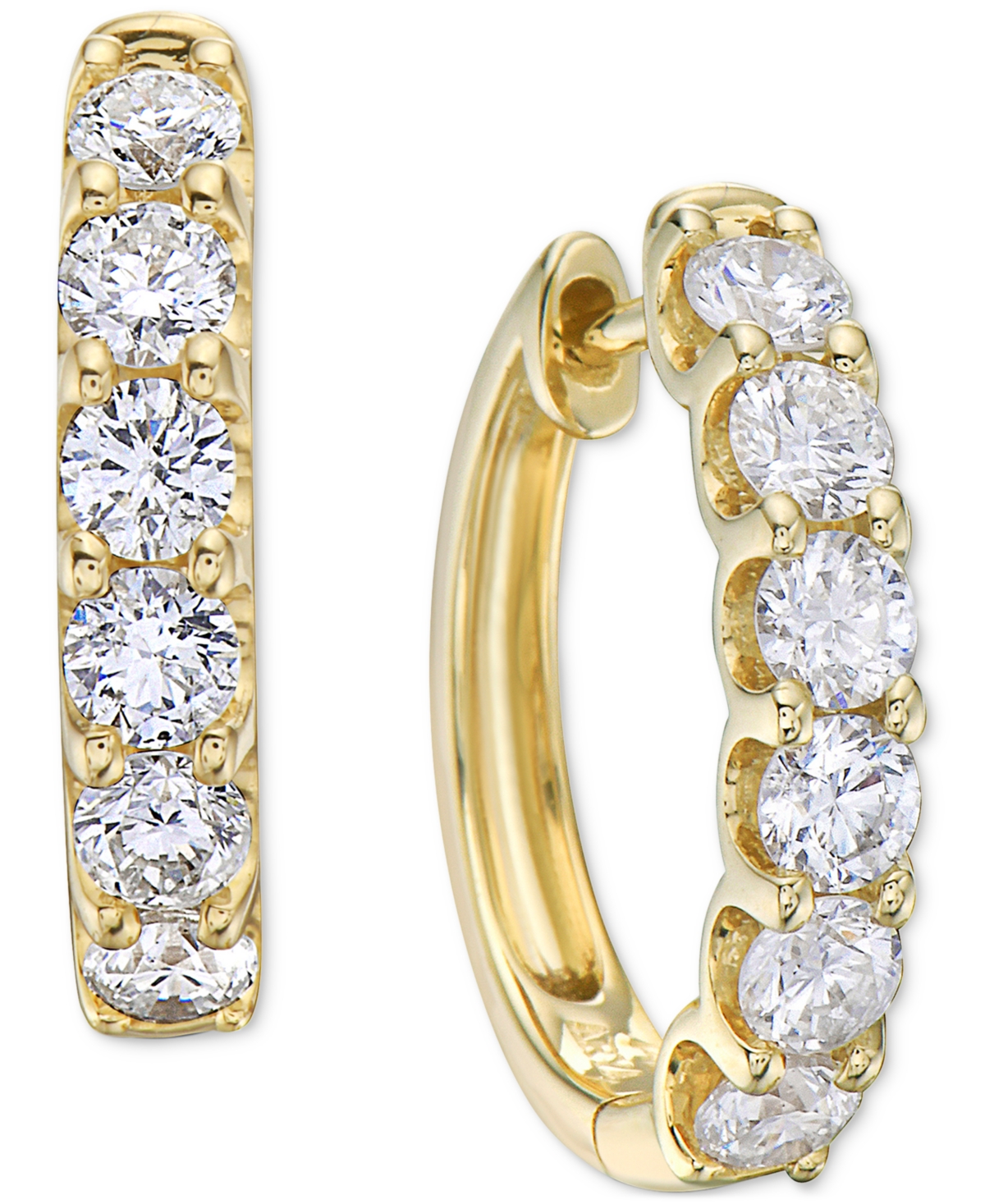 Macy's Diamond Small Hoop Earrings (1 Ct. T.w.) In Yellow Gold