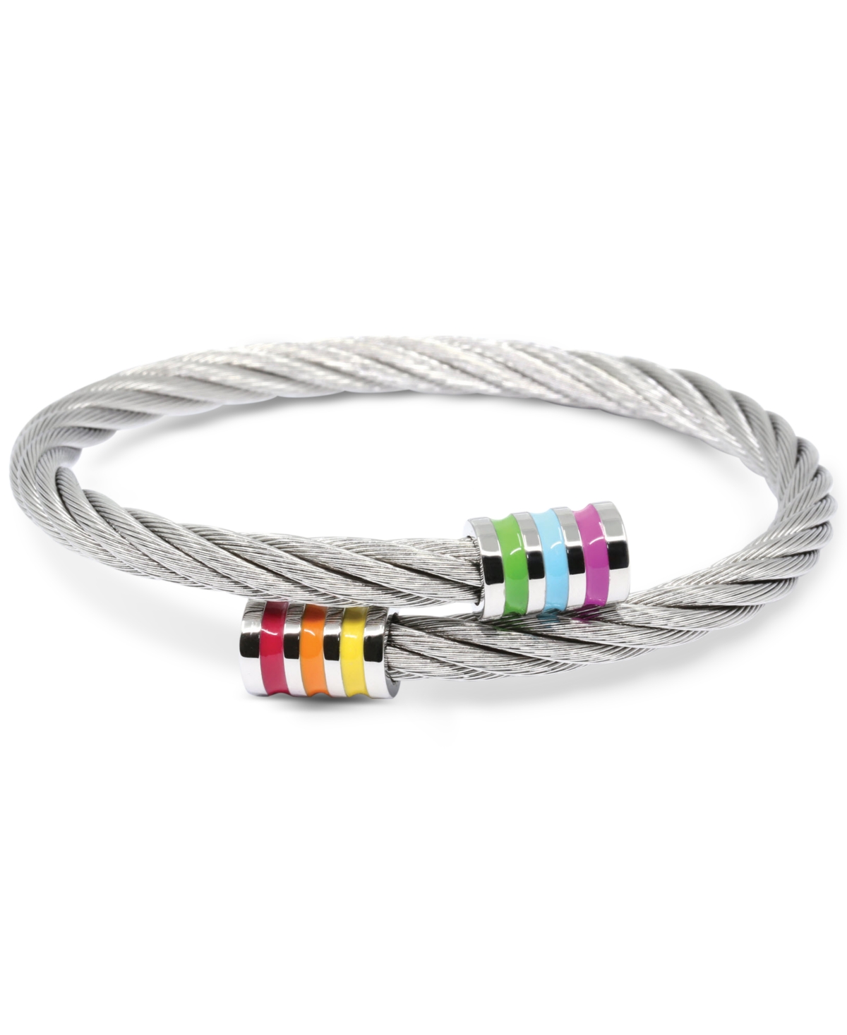 Rainbow Enamel Bypass Cable Bracelet in Stainless Steel - Stainless Steel