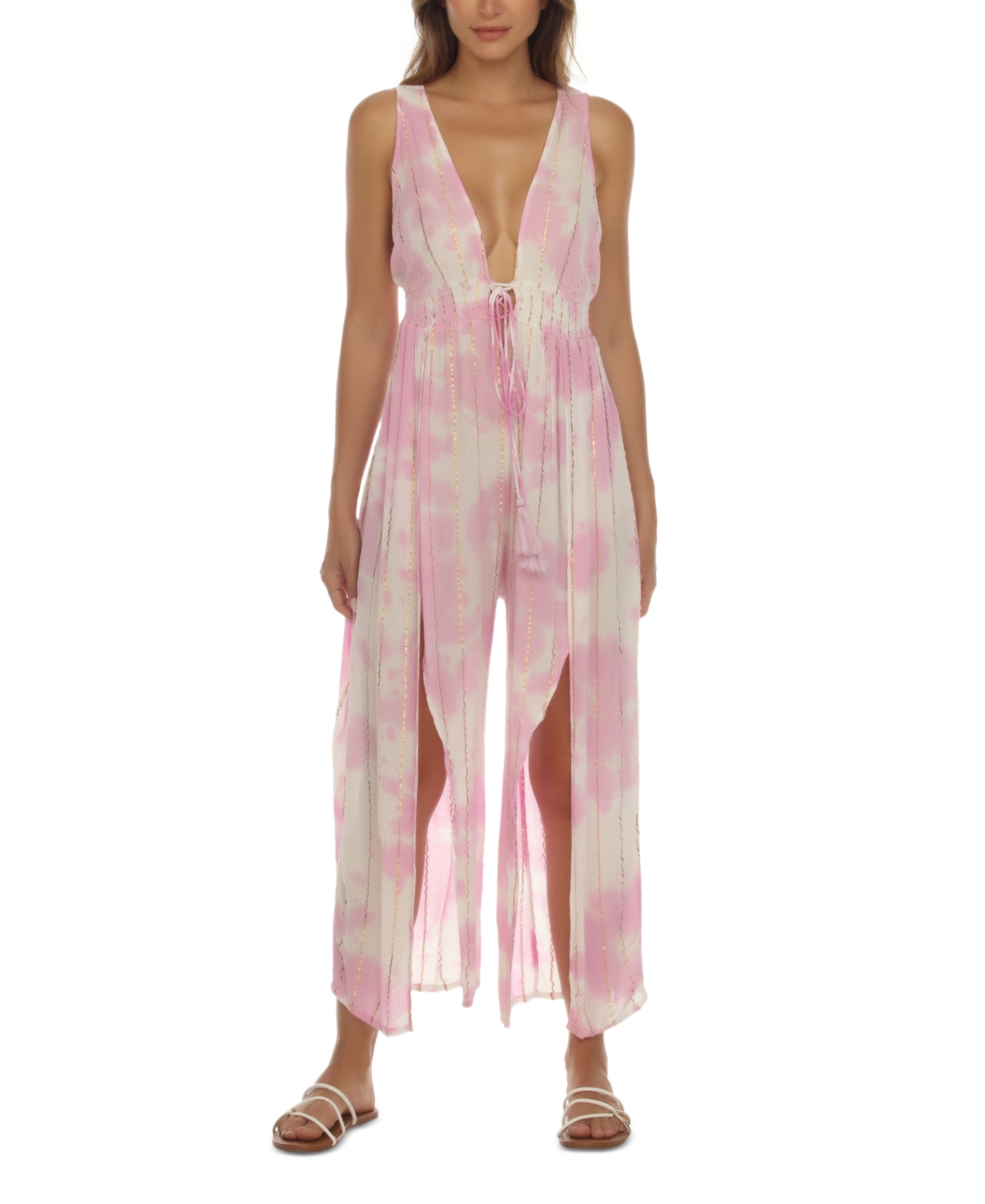 Raviya Women's Tie-dye Front-slit Sleeveless Jumpsuit Cover-up Women's Swimsuit In Mauve Tie Dye