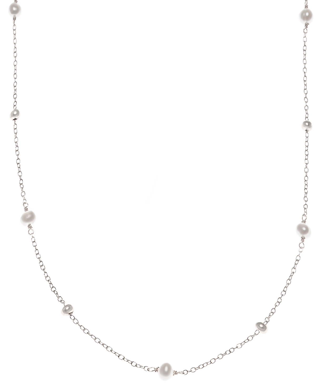 Macy's Cultured Freshwater Pearl (3-4mm) And Silver Bead Necklace, 16" + 2" Extender In Sterling Silver