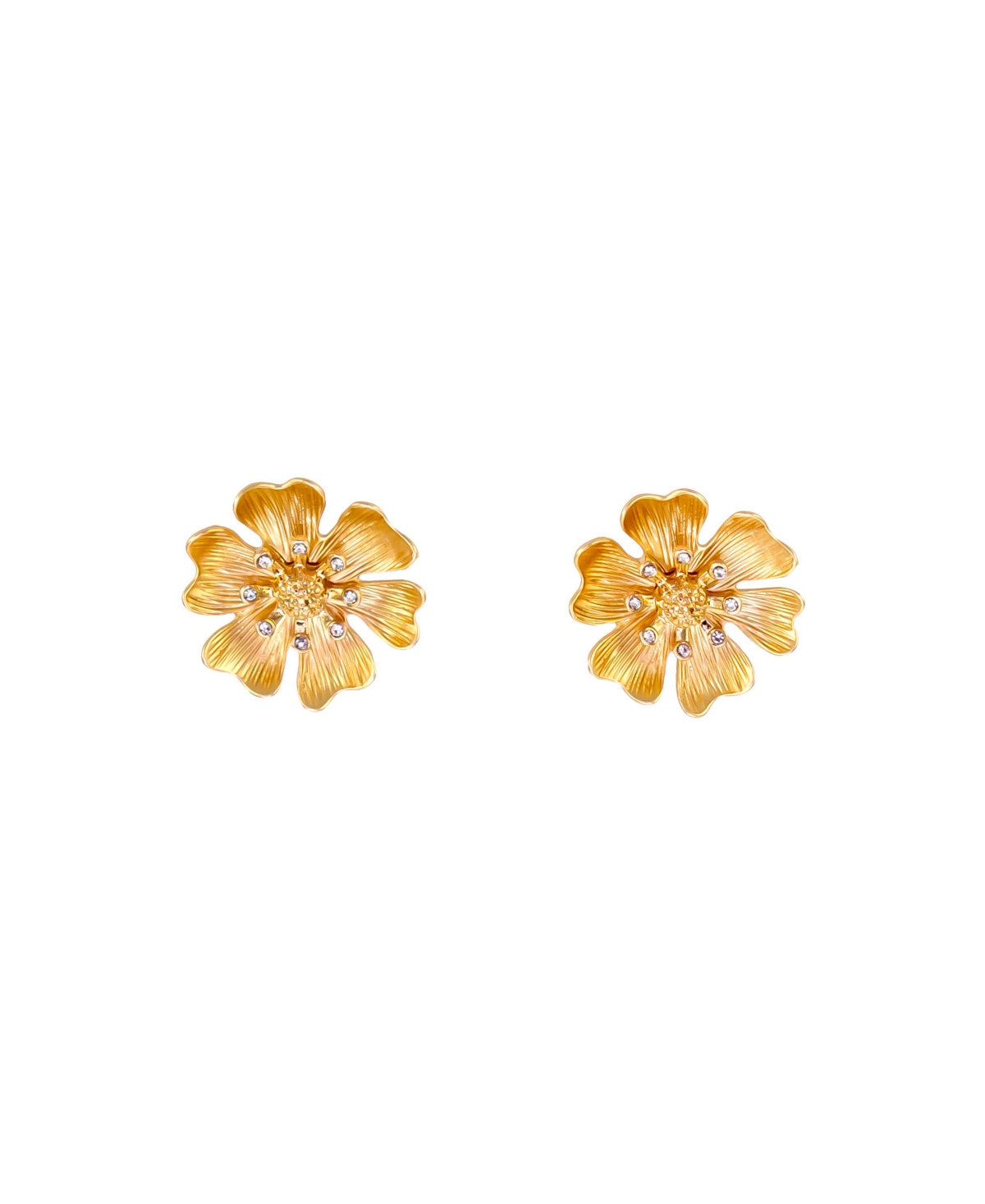 Pierced Earring Flower Button with Stones Earring - Crystal