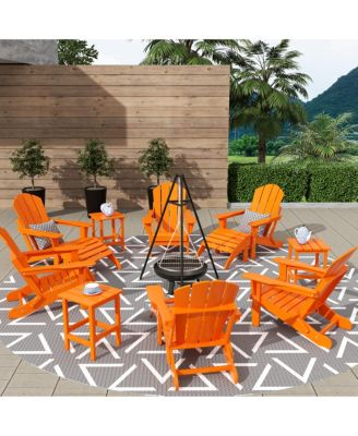 12 Piece Set Outdoor Folding Adirondack Chairs with Ottoman Side Table