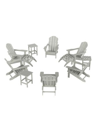 12 Piece Set Outdoor Folding Adirondack Chairs with Ottoman Side Table