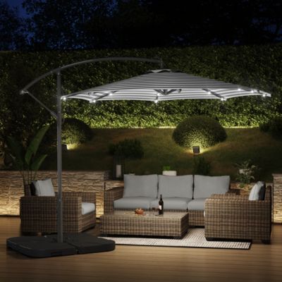 10 Ft Outdoor Solar LED Cantilever Umbrella with Base Weights