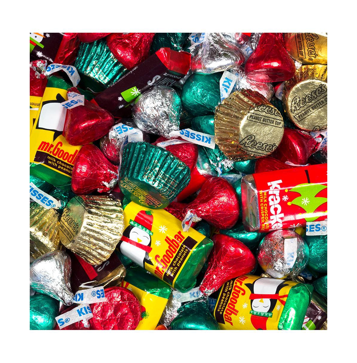 Just Candy 188 pcs Christmas Gift Tin with Hershey's Holiday Chocolate Candy Mix (2.7 lbs) - Assorted Pre-pack