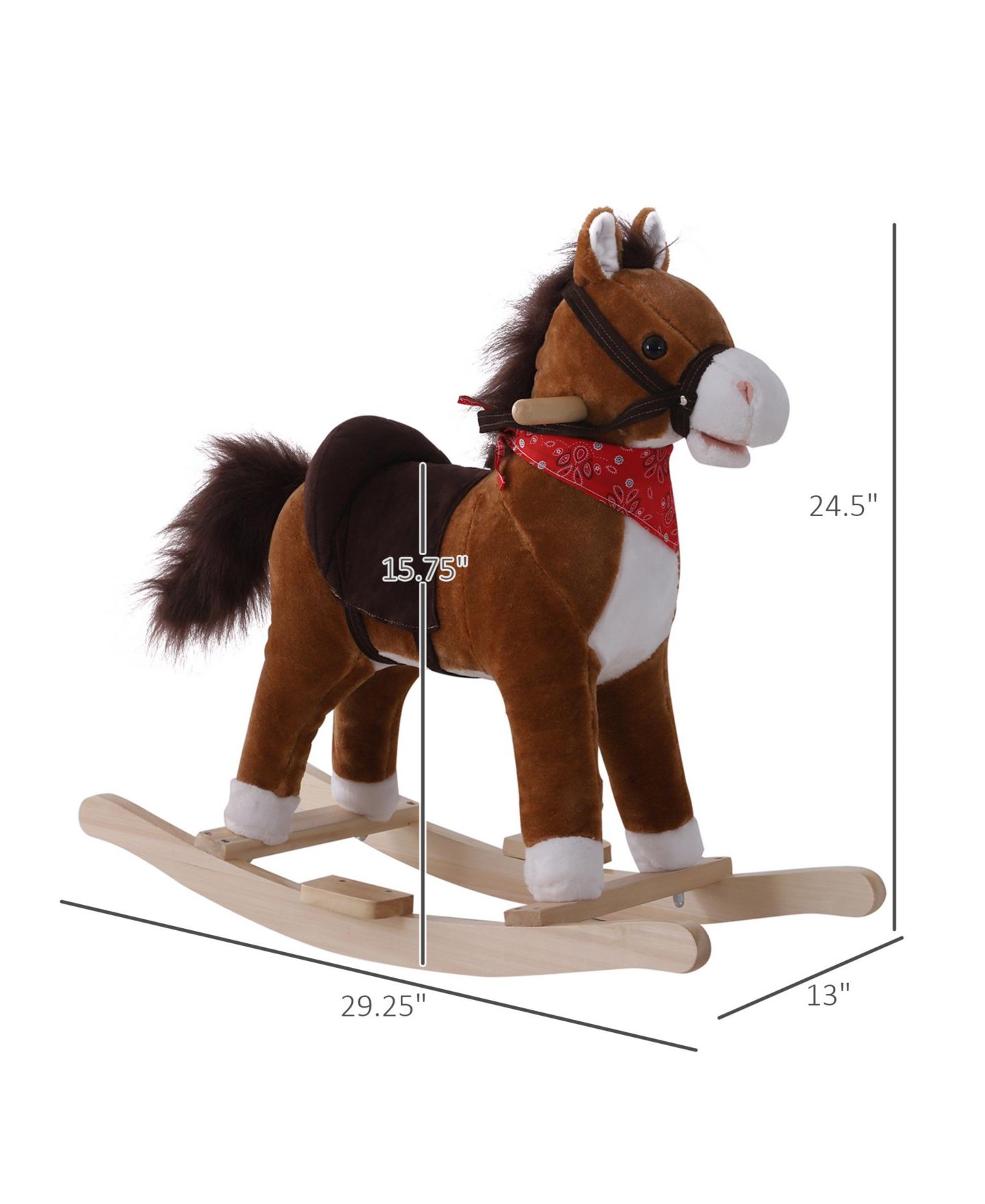 Детская мягкая игрушка Qaba Kids Plush Rocking Horse with Realistic Sounds, 88 lb. Capacity, Ages 3+ — фото 3