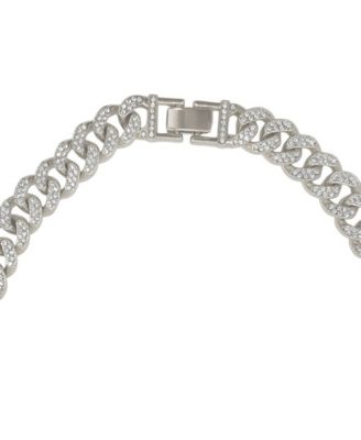  Silver-Tone Plated Crystal Thick Cuban Curb Chain Necklace