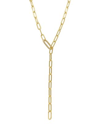 Women's 14K Gold-Tone Plated Y-Shaped Lariat Crystal Lock Necklace