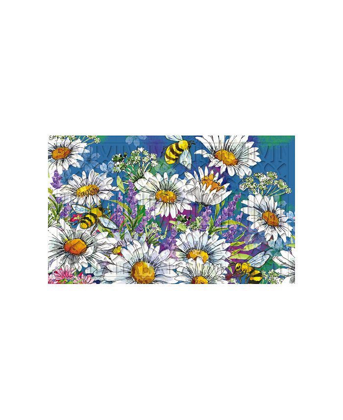 Evergreen Watercolor Daisies Embossed Indoor Outdoor Doormat 18 x 30