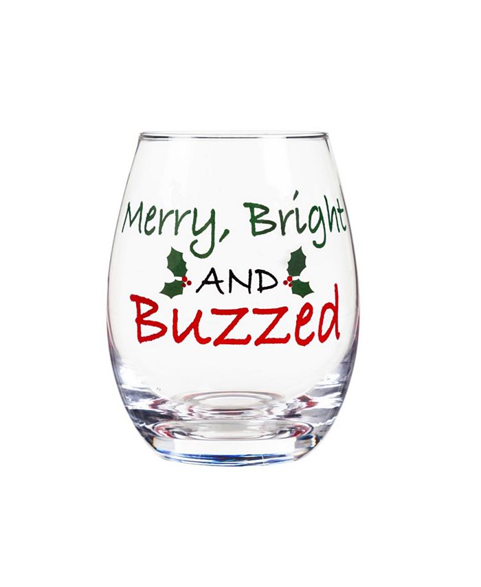 Evergreen Stemless Wine Glass w/box, 17 OZ, Merry, Bright, and Buzzed Macy's