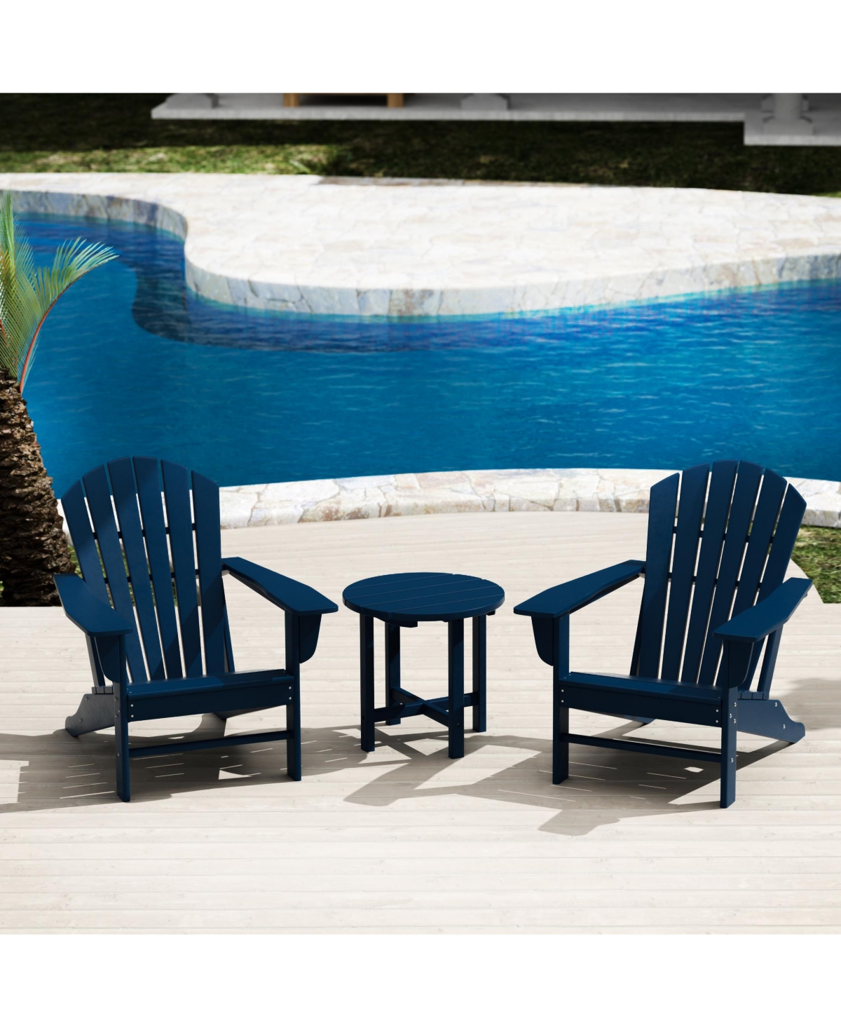 WestinTrends 3-Piece Patio Adirondack Chairs with Round Side Table Set