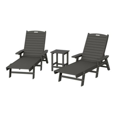 3 Pieces Set Poly Adirondack Outdoor Chaise Lounges with Side Table