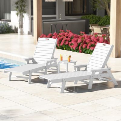 3 Pieces Set Poly Adirondack Outdoor Chaise Lounges with Side Table