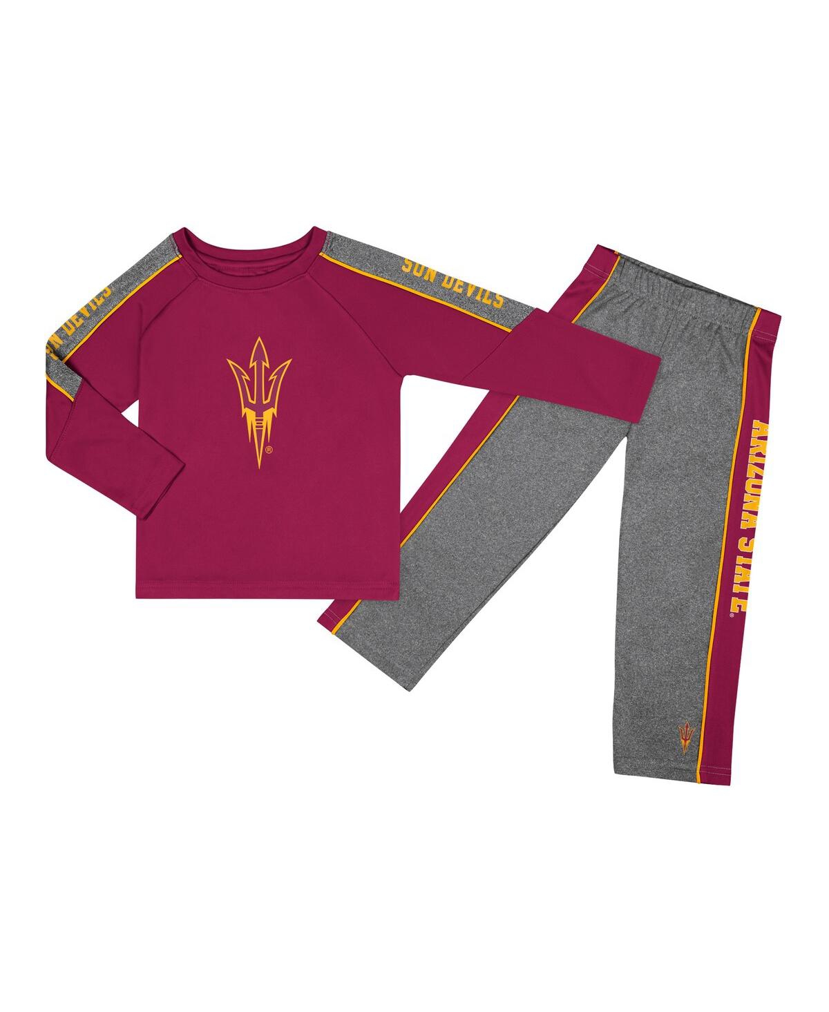 Colosseum Babies' Toddler Boys  Maroon, Heather Gray Arizona State Sun Devils Logo Raglan Long Sleeve T-shirt In Maroon,heather Gray