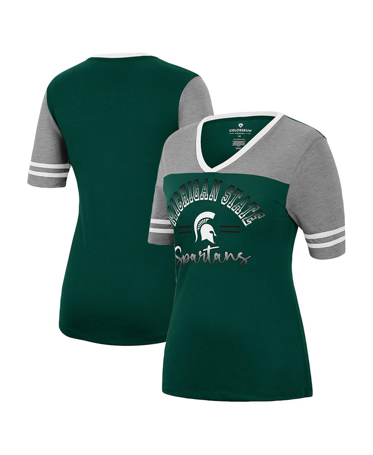 Women's Colosseum Green, Heathered Gray Michigan State Spartans There You Are V-Neck T-shirt - Green, Heathered Gray