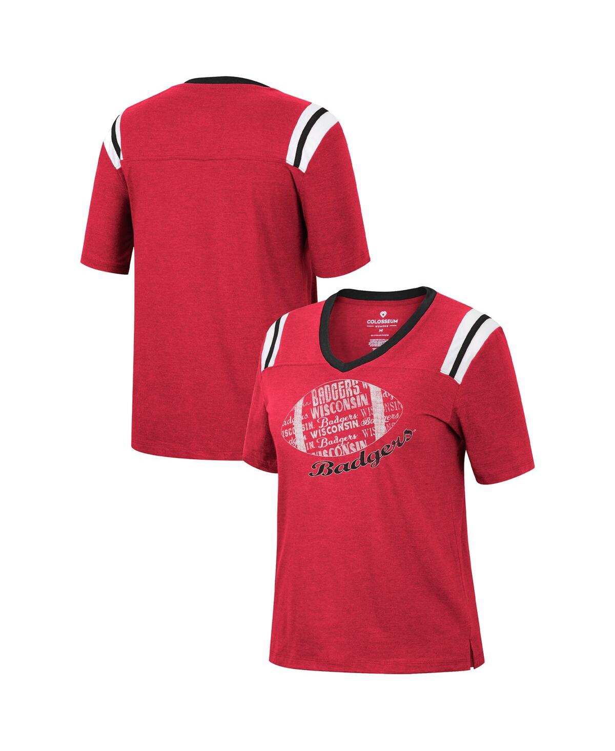 Colosseum Women's  Heathered Red Wisconsin Badgers 15 Min Early Football V-neck T-shirt