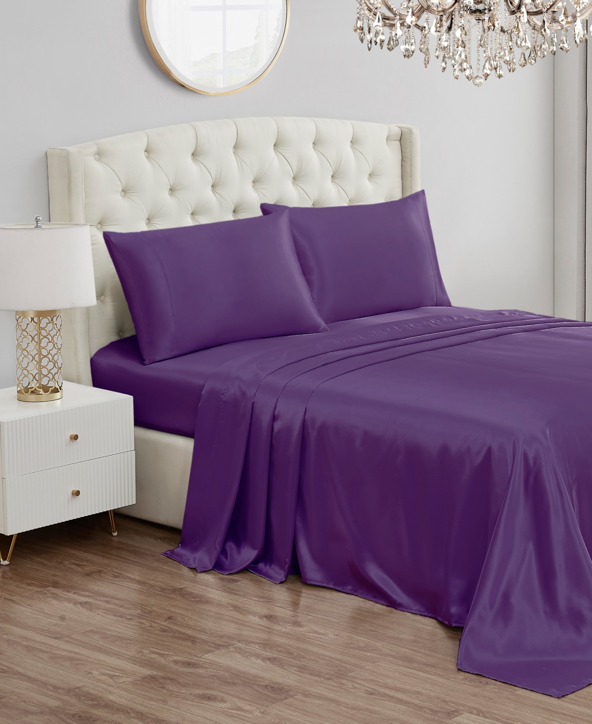 Juicy Couture Satin 4 Piece Sheet Set, King In Purple