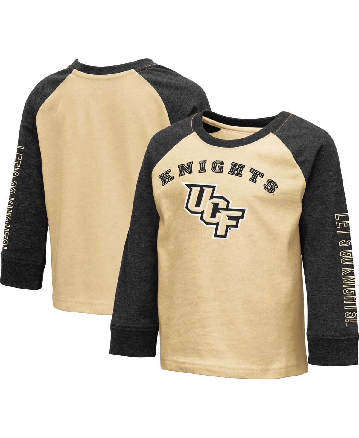 Colosseum Toddler Boys And Girls  Heathered Gold, Heathered Charcoal Ucf Knights Two-hit Raglan Long In Heathered Gold,heathered Charcoal
