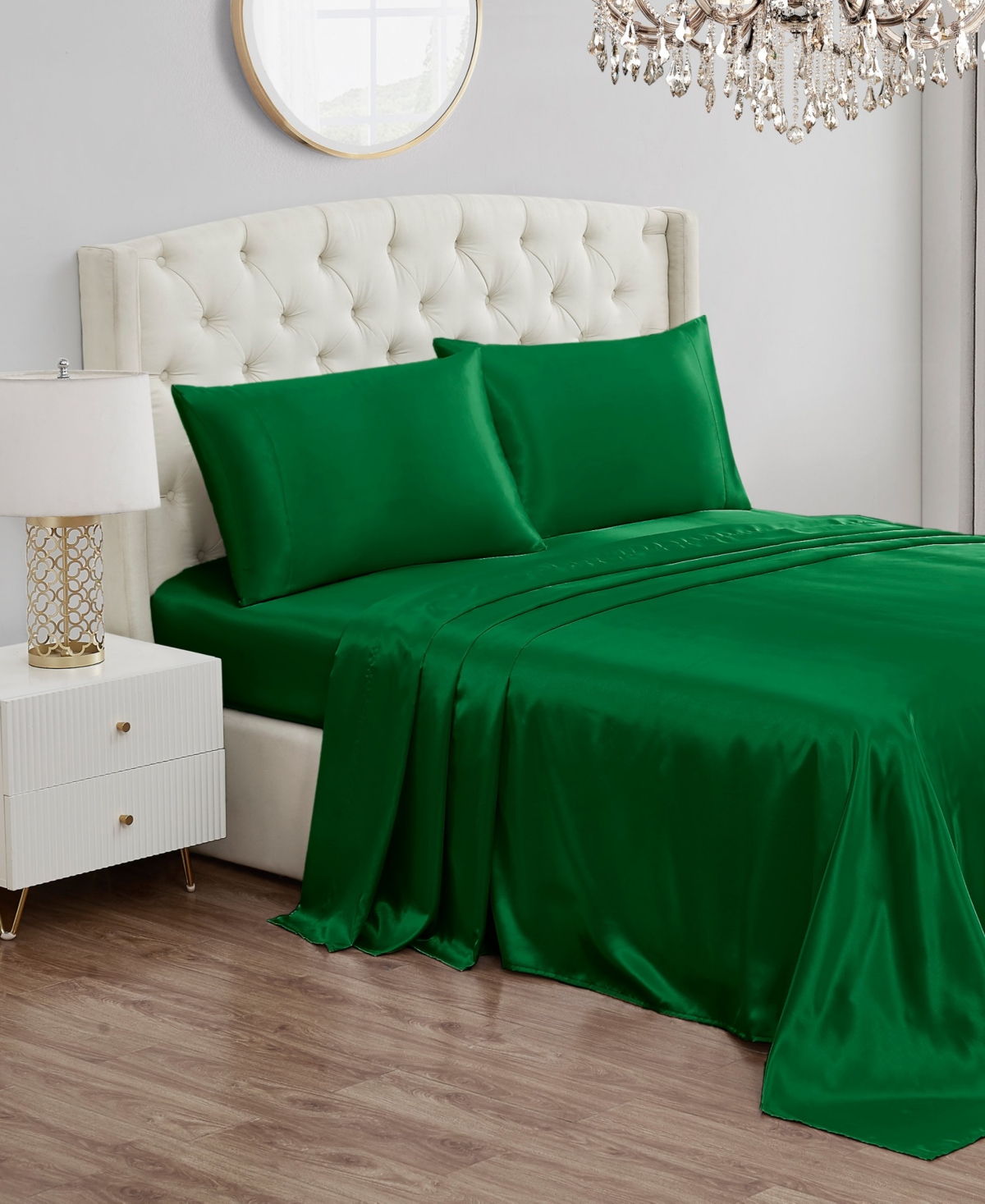 Juicy Couture Satin 4 Piece Sheet Set, Full In Green
