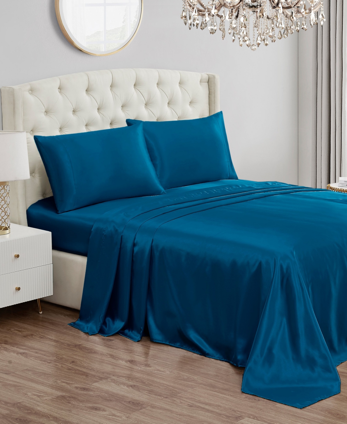 Juicy Couture Satin 4 Piece Sheet Set, King In Blue