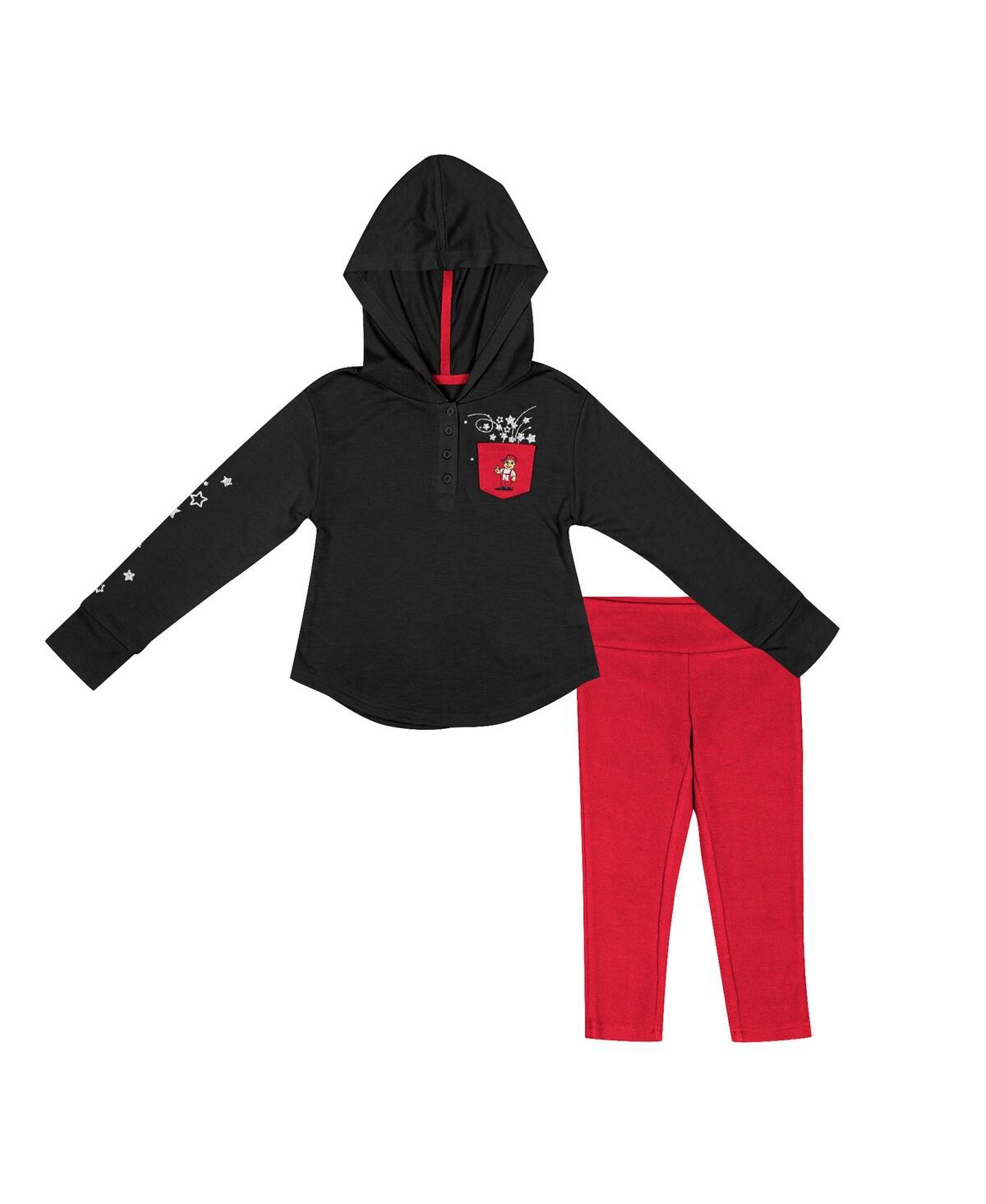 Colosseum Toddler Girls  Black, Scarlet Nebraska Huskers Most Delightful Way Long Sleeve Hoodie T-shi In Black,scarlet