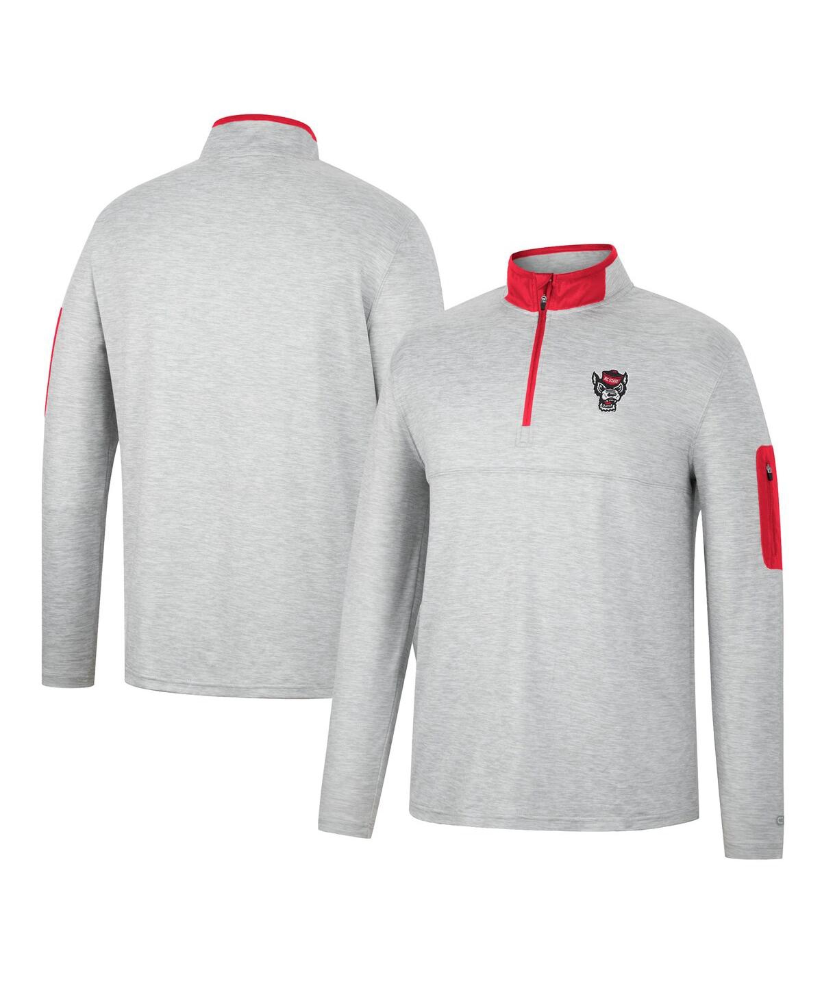 Shop Colosseum Men's  Heathered Gray, Red Nc State Wolfpack Country Club Windshirt Quarter-zip Jacket In Heathered Gray,red