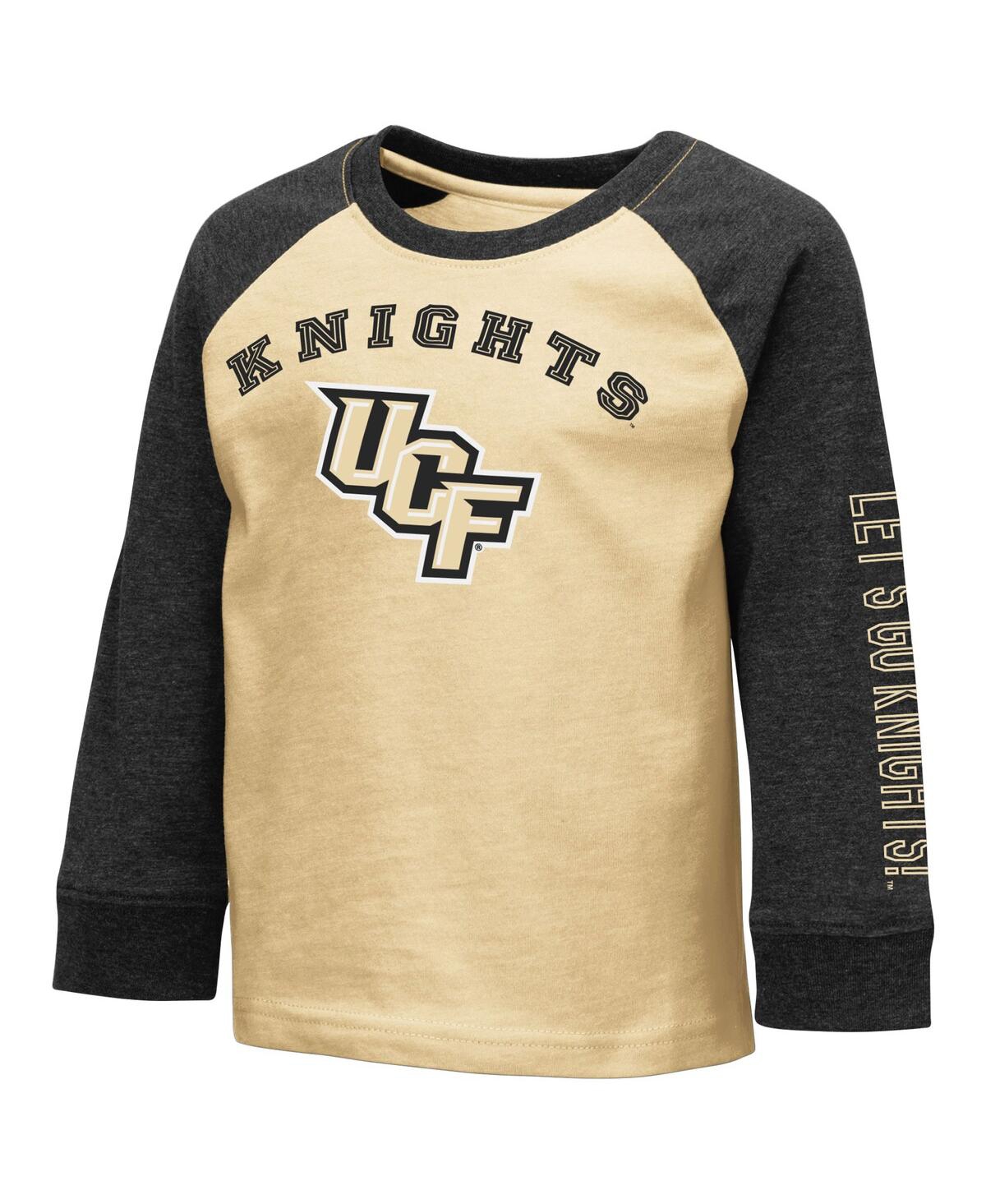 Colosseum Toddler Boys And Girls  Heathered Gold, Heathered Charcoal Ucf Knights Two-hit Raglan Long In Heathered Gold,heathered Charcoal