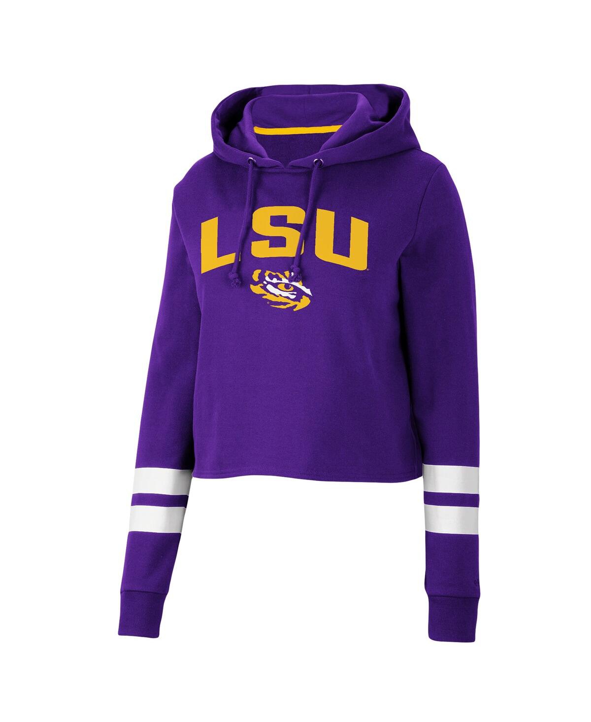 Shop Colosseum Women's  Purple Lsu Tigers Throwback Stripe Cropped Pullover Hoodie