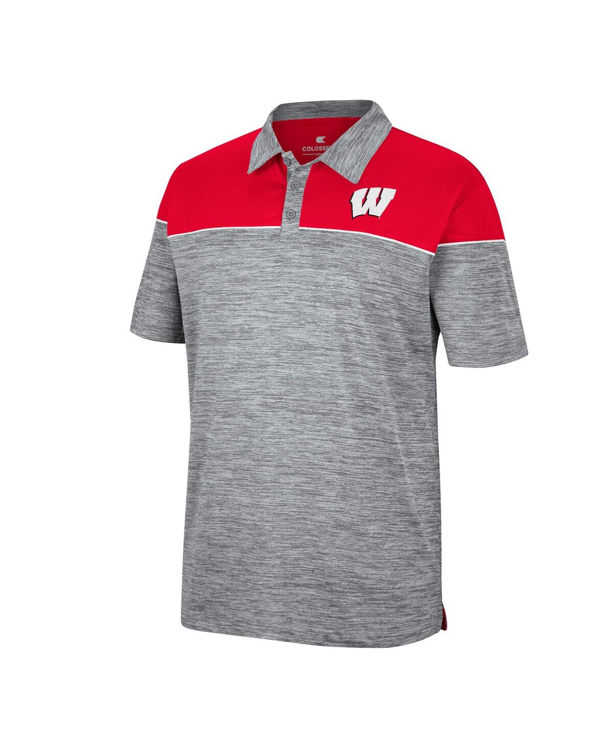 Colosseum Men's  Heathered Gray, Red Wisconsin Badgers Birdie Polo Shirt In Heathered Gray,red