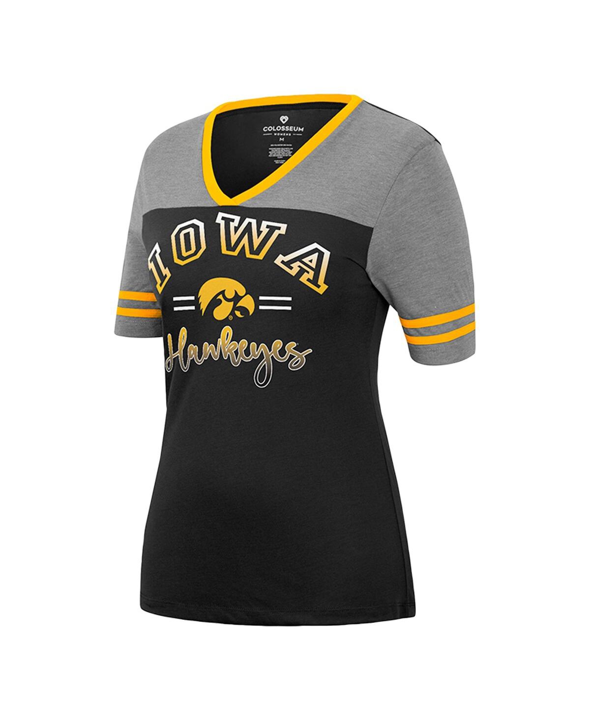 Shop Colosseum Women's  Black, Heathered Gray Iowa Hawkeyes There You Are V-neck T-shirt In Black,heathered Gray