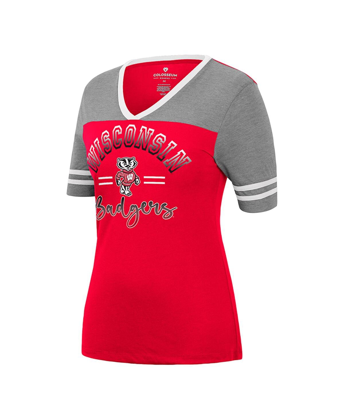 Shop Colosseum Women's  Red, Heathered Gray Wisconsin Badgers There You Are V-neck T-shirt In Red,heathered Gray