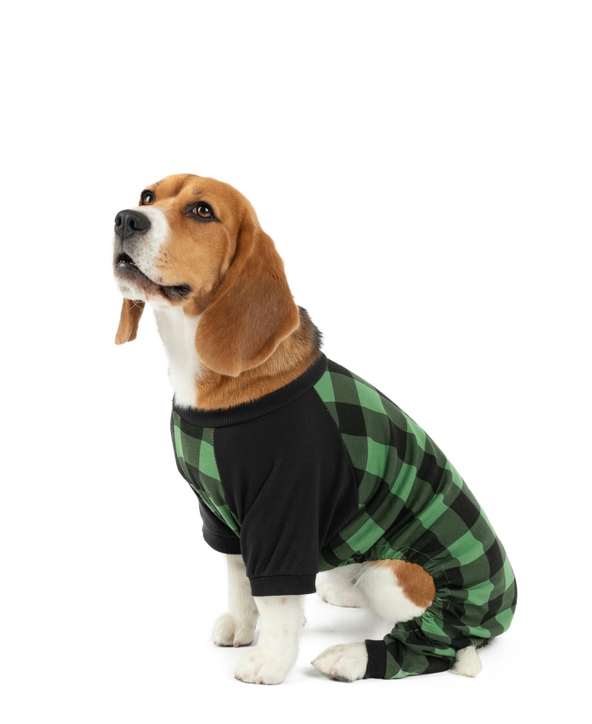 Leveret Dog Cotton Pajamas, Plaid Black and Green, Matching Family Christmas Pajamas