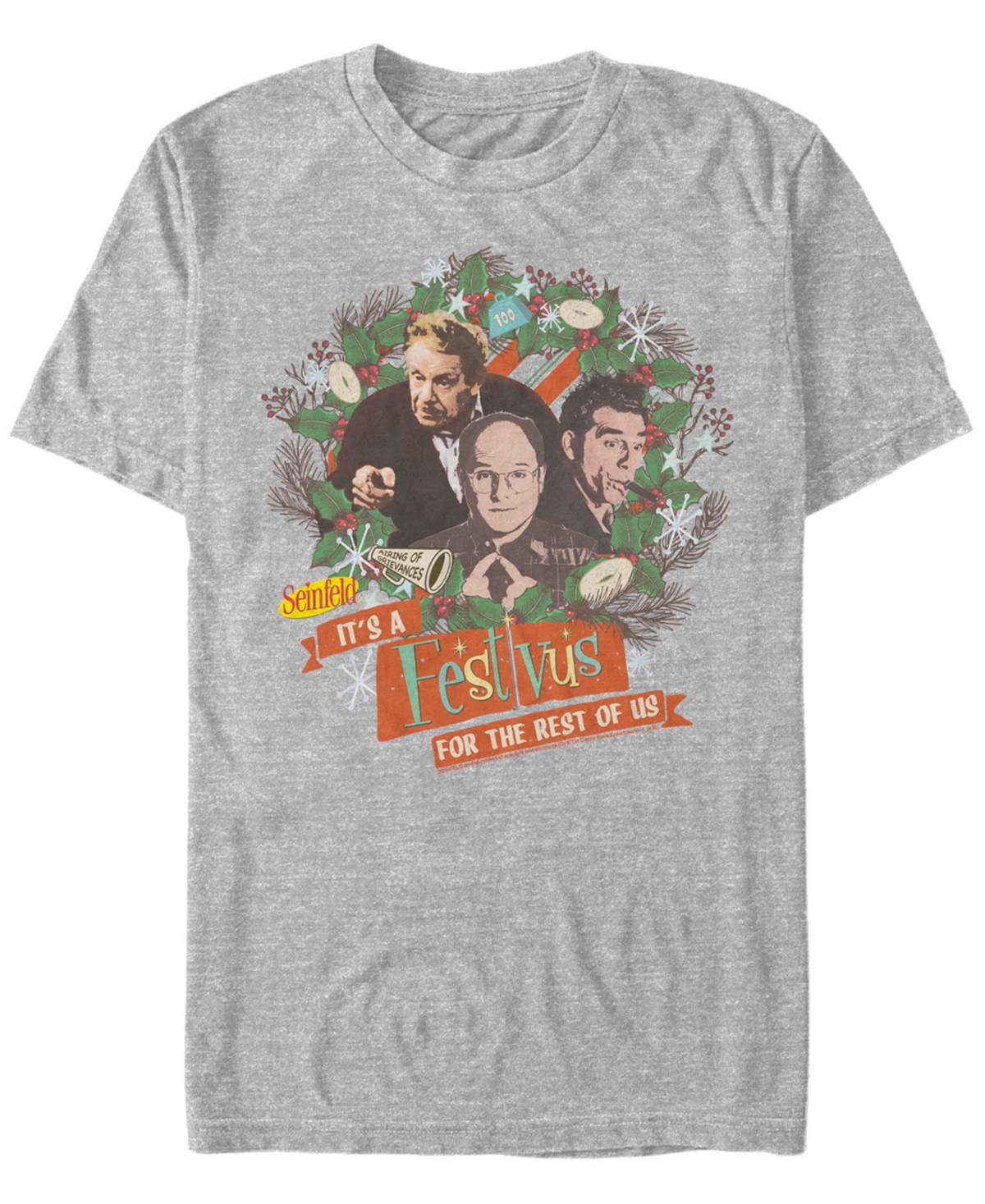 Fifth Sun Men's Seinfeld Festivus Wreath Short Sleeves T-shirt In Athletic Heather