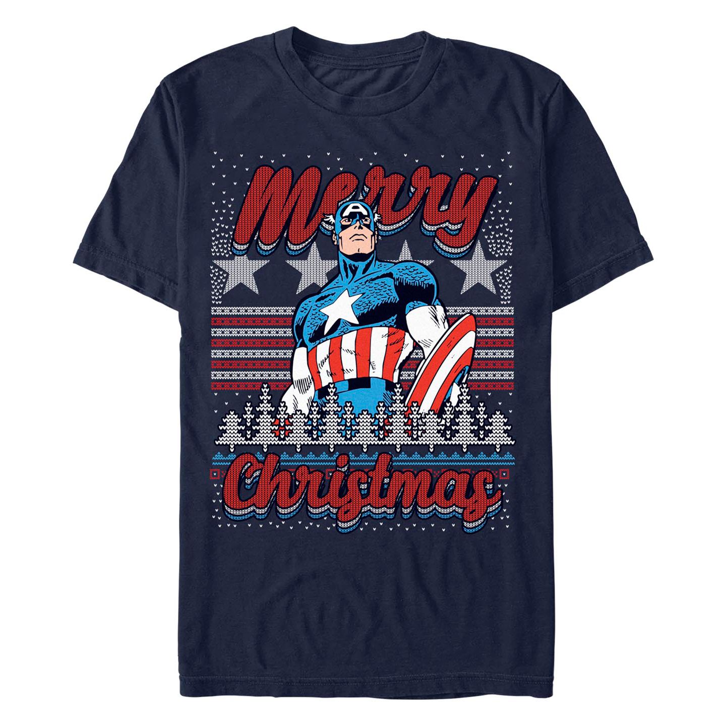 Мужская футболка Fifth Sun Marvel Comics Retro Merica Christmas Short Sleeves, цвет: Тёмно-синий — фото 1