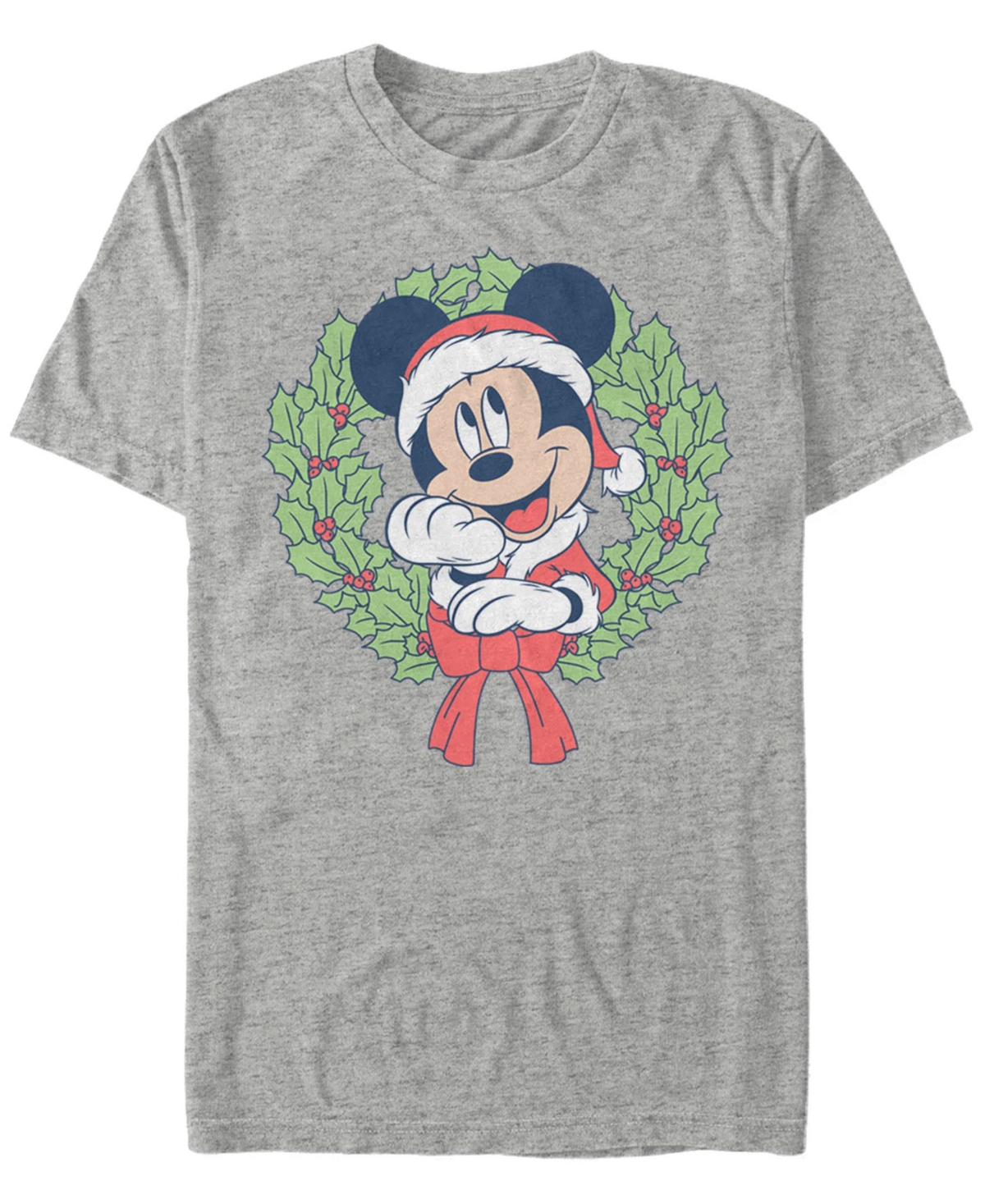 Fifth Sun Men's Mickey Classic Mickey Christmas Wreath Short Sleeves T-shirt In Athletic Heather