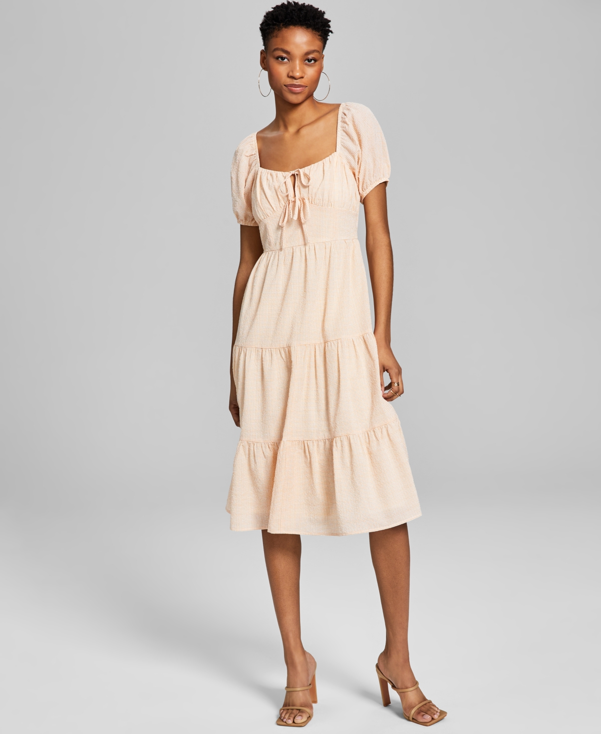 And Now This Women's Milkmaid Tiered Midi Dress In Tan Print
