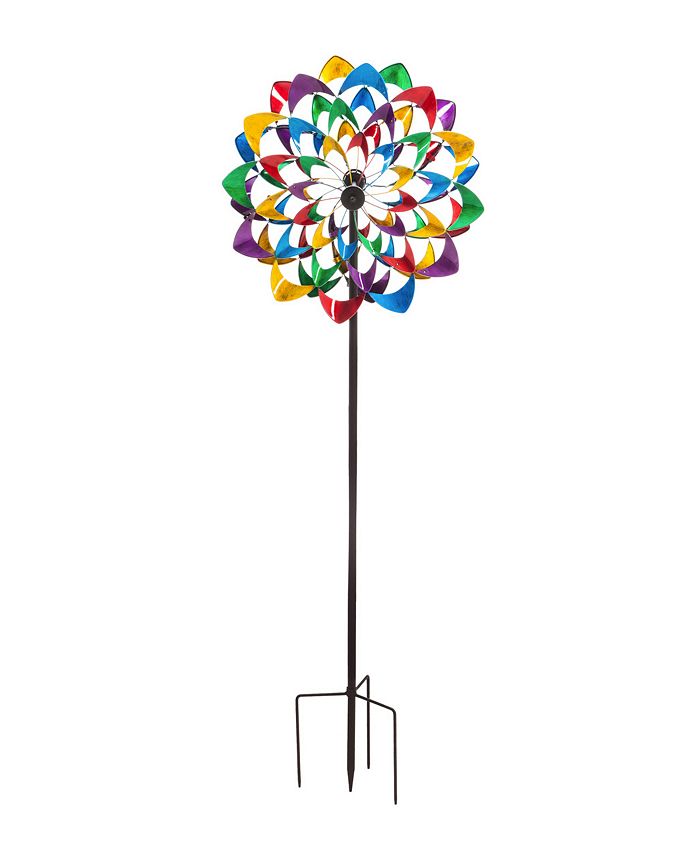 Evergreen 84"H Wind Powered Lighted Wind Spinner, Multicolor Flower