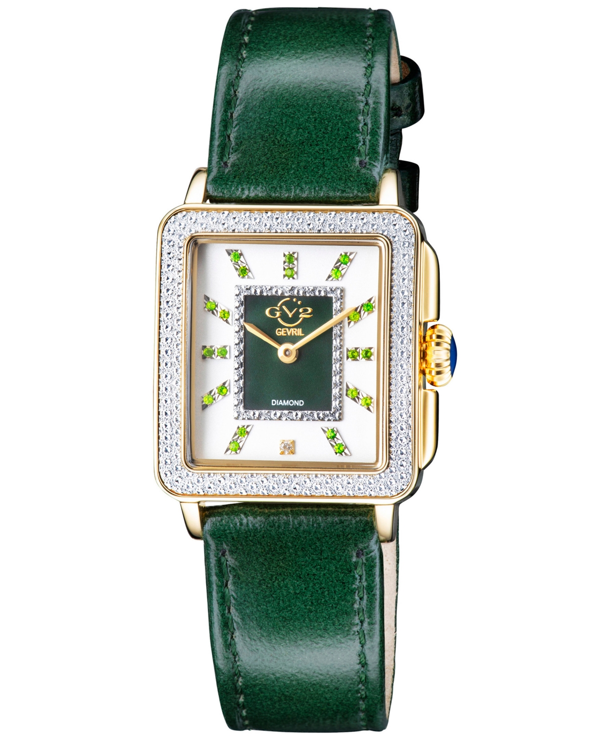 Gv2 By Gevril Women's Padova Gemstone Swiss Quartz Diamond Accent Green Hand Made Italian Leather Strap Watch 27mm In Gold